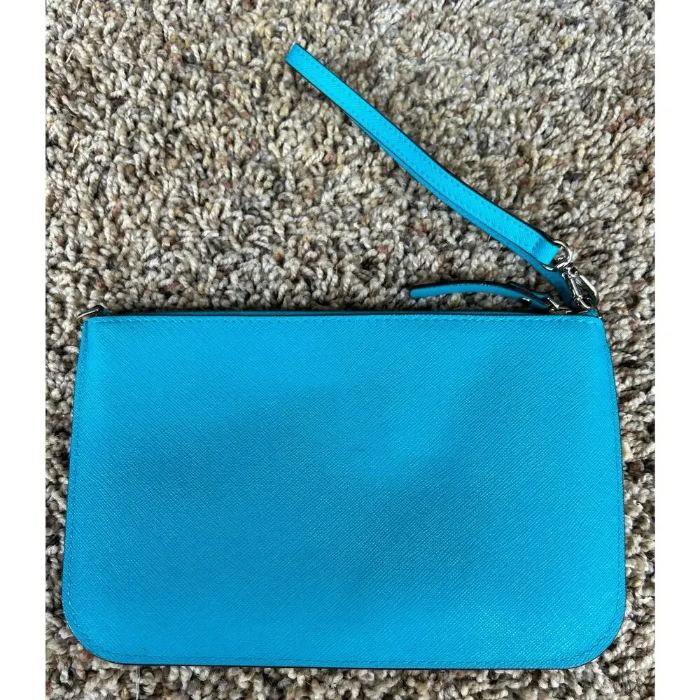Kate Spade New York Teal Blue Leather Zip Around Wallet Wristlet